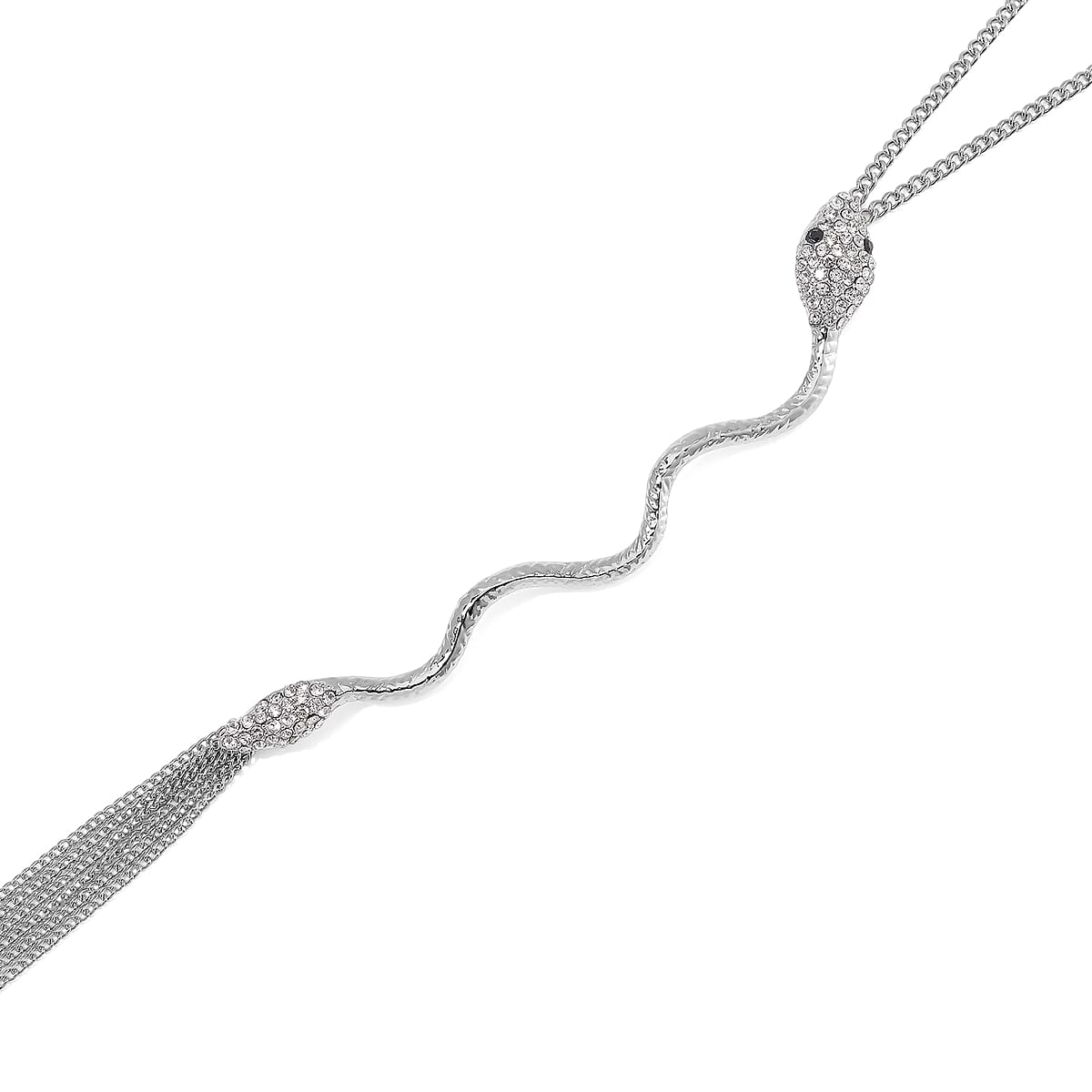 White and Black Austrian Crystal Snake Necklace in Silvertone 20-22 Inches image number 2