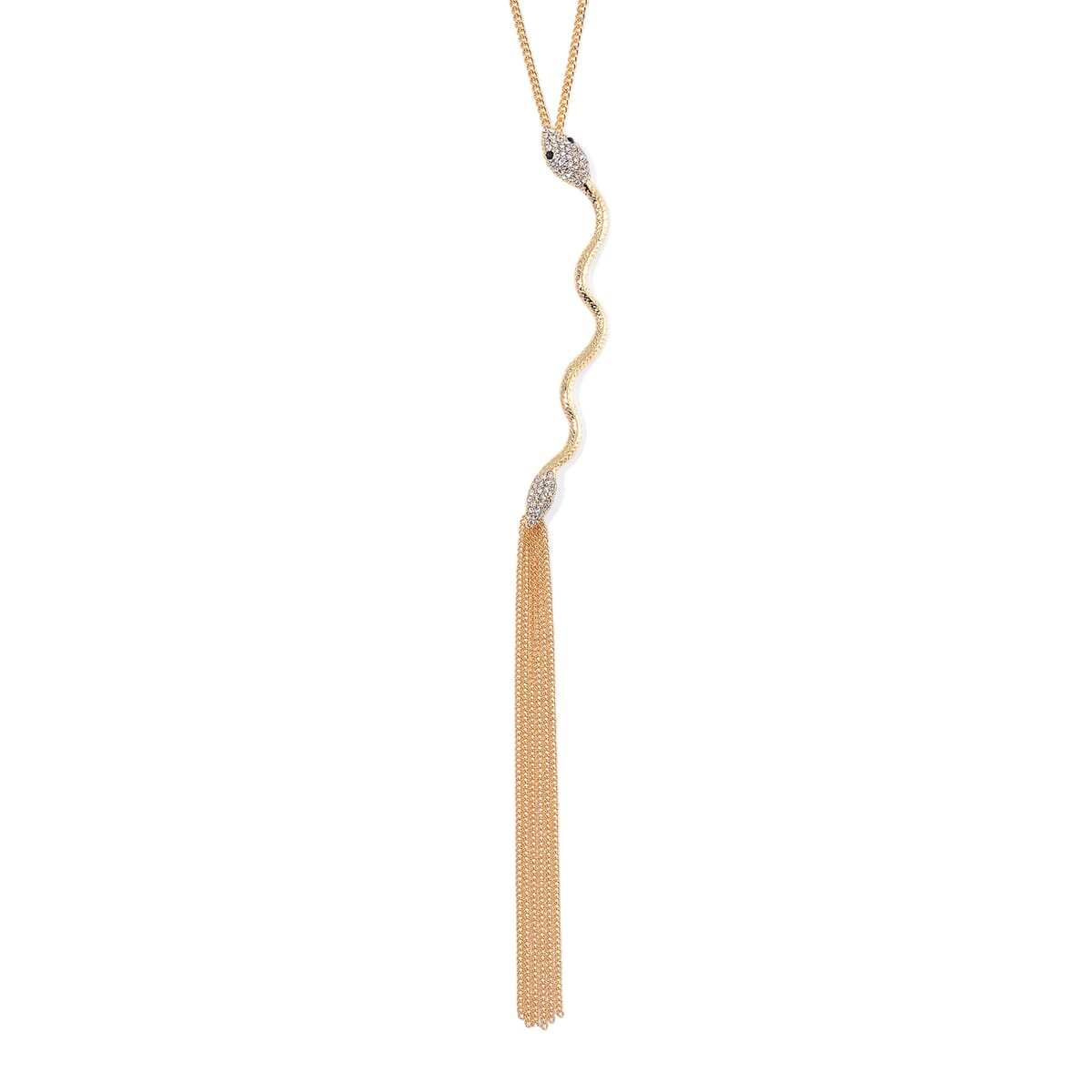 White and Black Austrian Crystal Snake Necklace in Goldtone 20-22 Inches image number 0