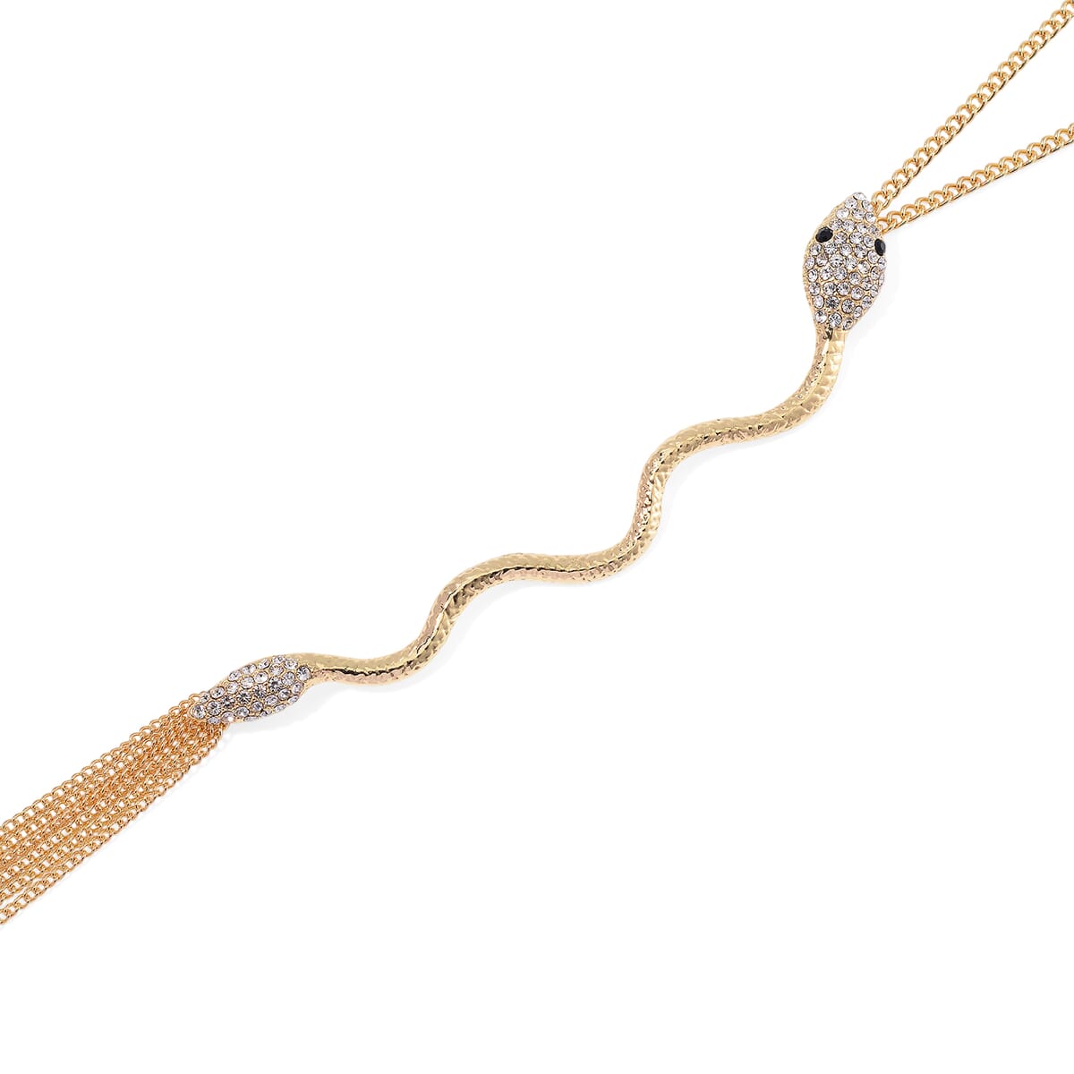 White and Black Austrian Crystal Snake Necklace in Goldtone 20-22 Inches image number 2