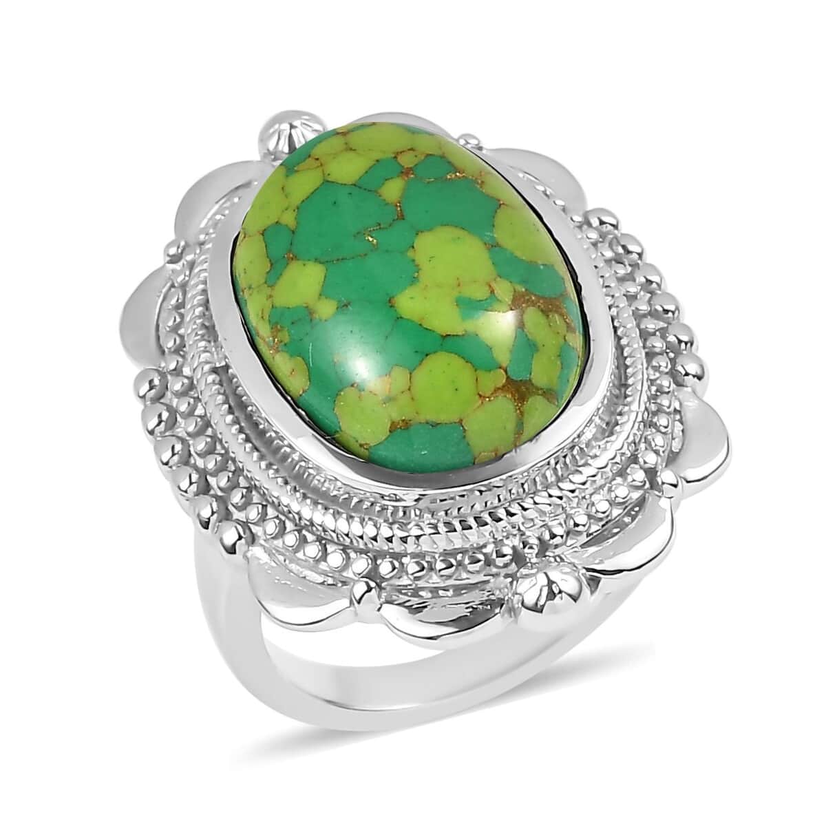 Mojave Green Turquoise 10.50 ctw Floral Ring in Stainless Steel (Size 10.0) image number 0