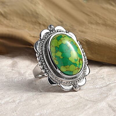 Mojave Green Turquoise 10.50 ctw Floral Ring in Stainless Steel (Size 10.0)