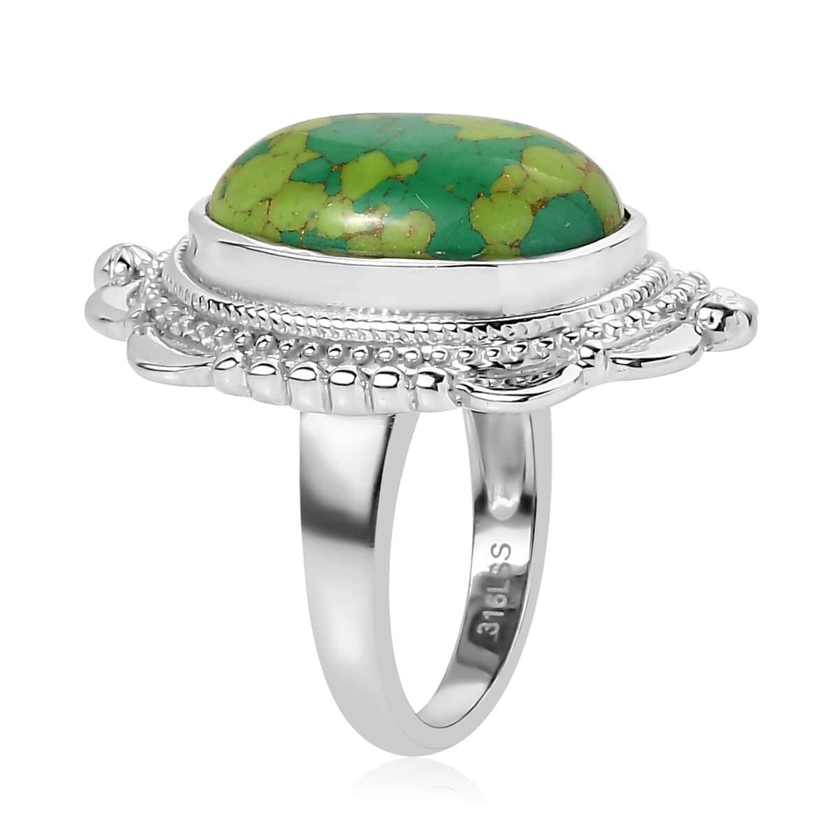 Mojave Green Turquoise 10.50 ctw Floral Ring in Stainless Steel (Size 10.0) image number 3