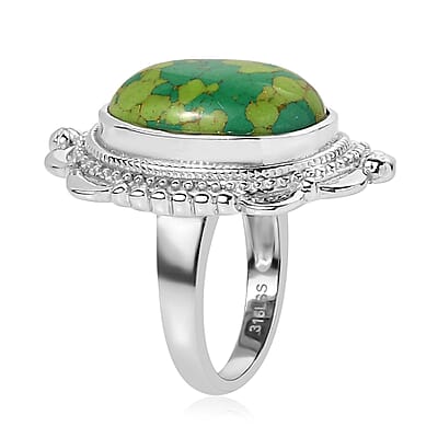 Mojave Green Turquoise 10.50 ctw Floral Ring in Stainless Steel (Size 10.0)