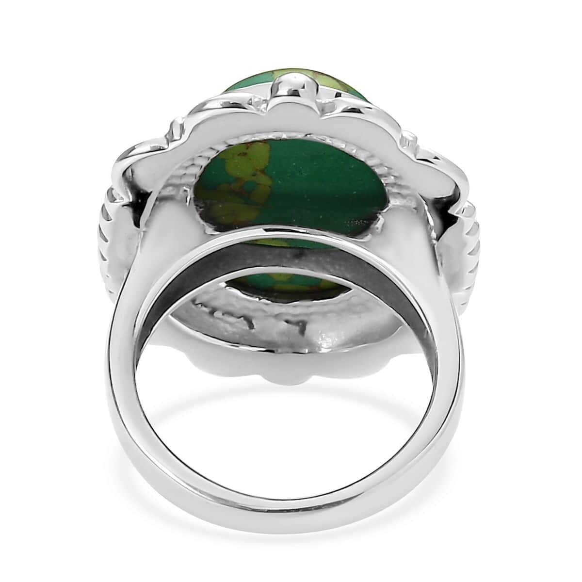 Mojave Green Turquoise 10.50 ctw Floral Ring in Stainless Steel (Size 10.0) image number 4