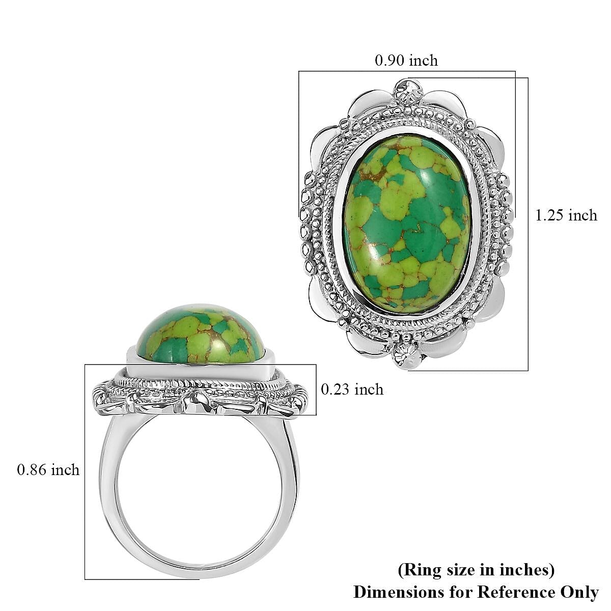 Mojave Green Turquoise 10.50 ctw Floral Ring in Stainless Steel (Size 10.0)
