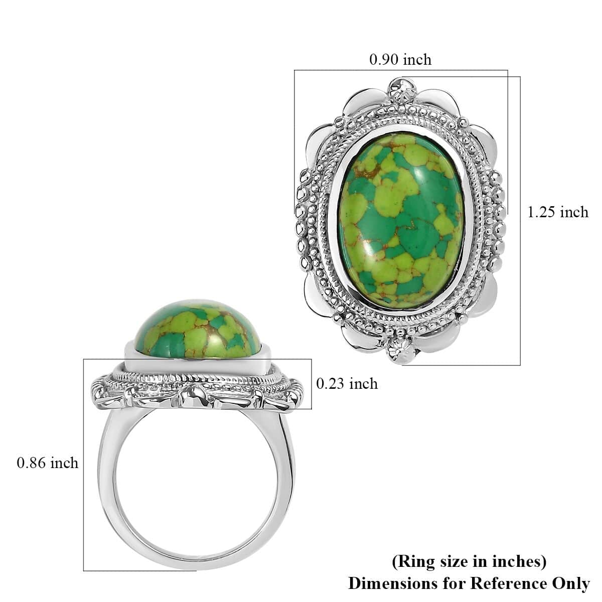 Mojave Green Turquoise 10.50 ctw Floral Ring in Stainless Steel (Size 10.0) image number 5