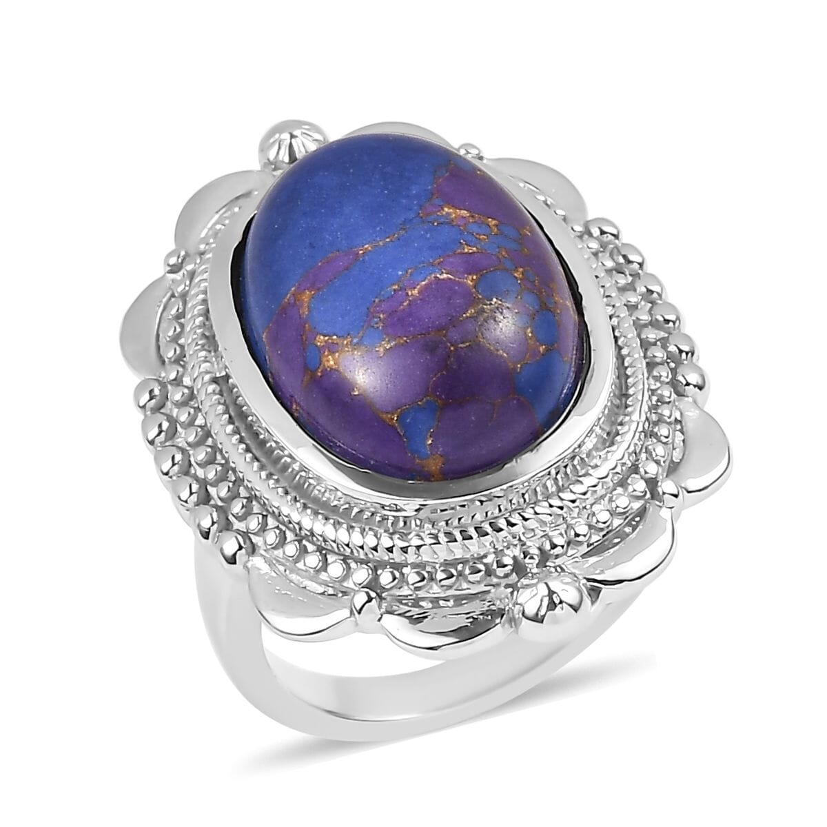 Mojave Purple Turquoise 10.70 ctw Floral Ring in Stainless Steel (Size 8.0) image number 0