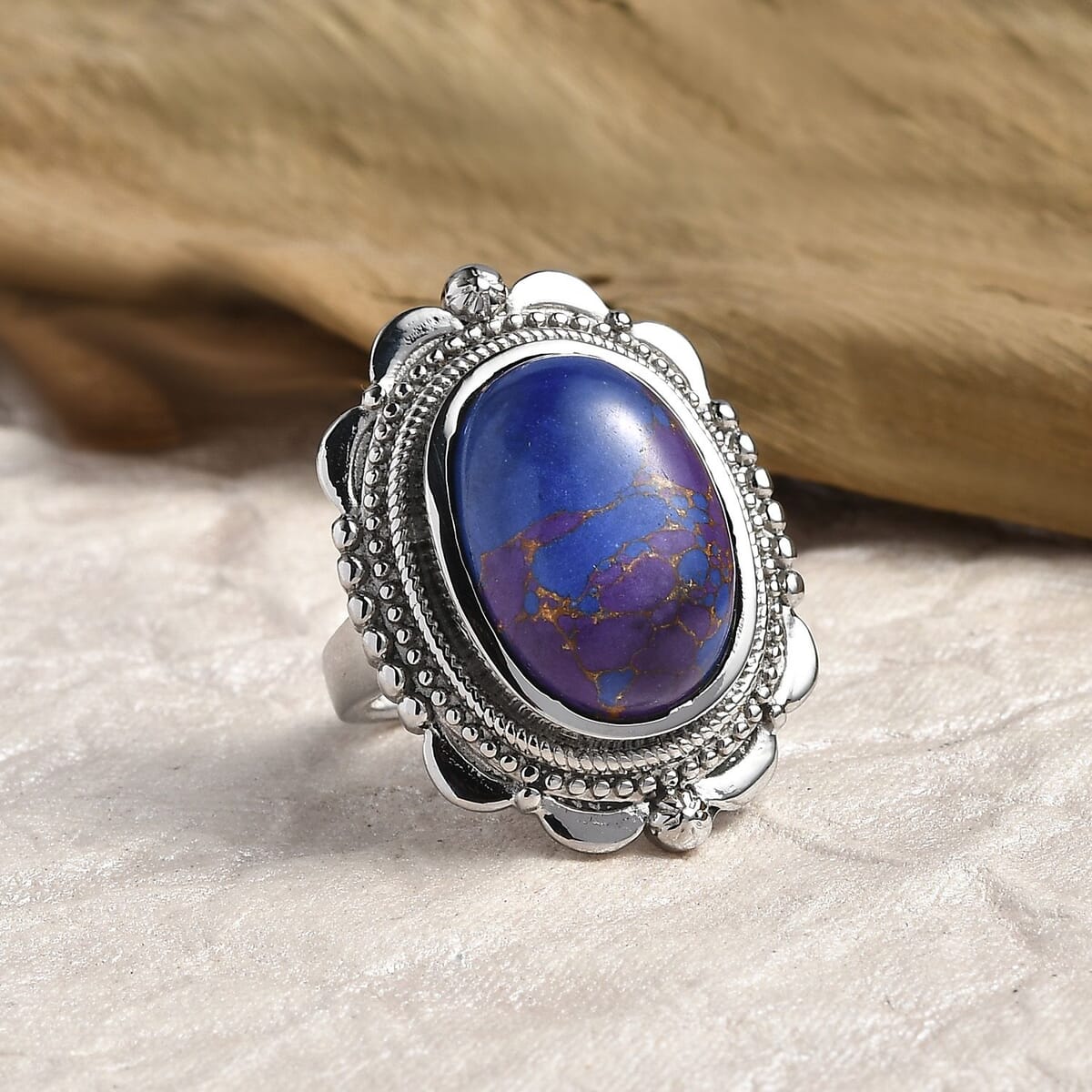 Mojave Purple Turquoise 10.70 ctw Floral Ring in Stainless Steel (Size 8.0) image number 1
