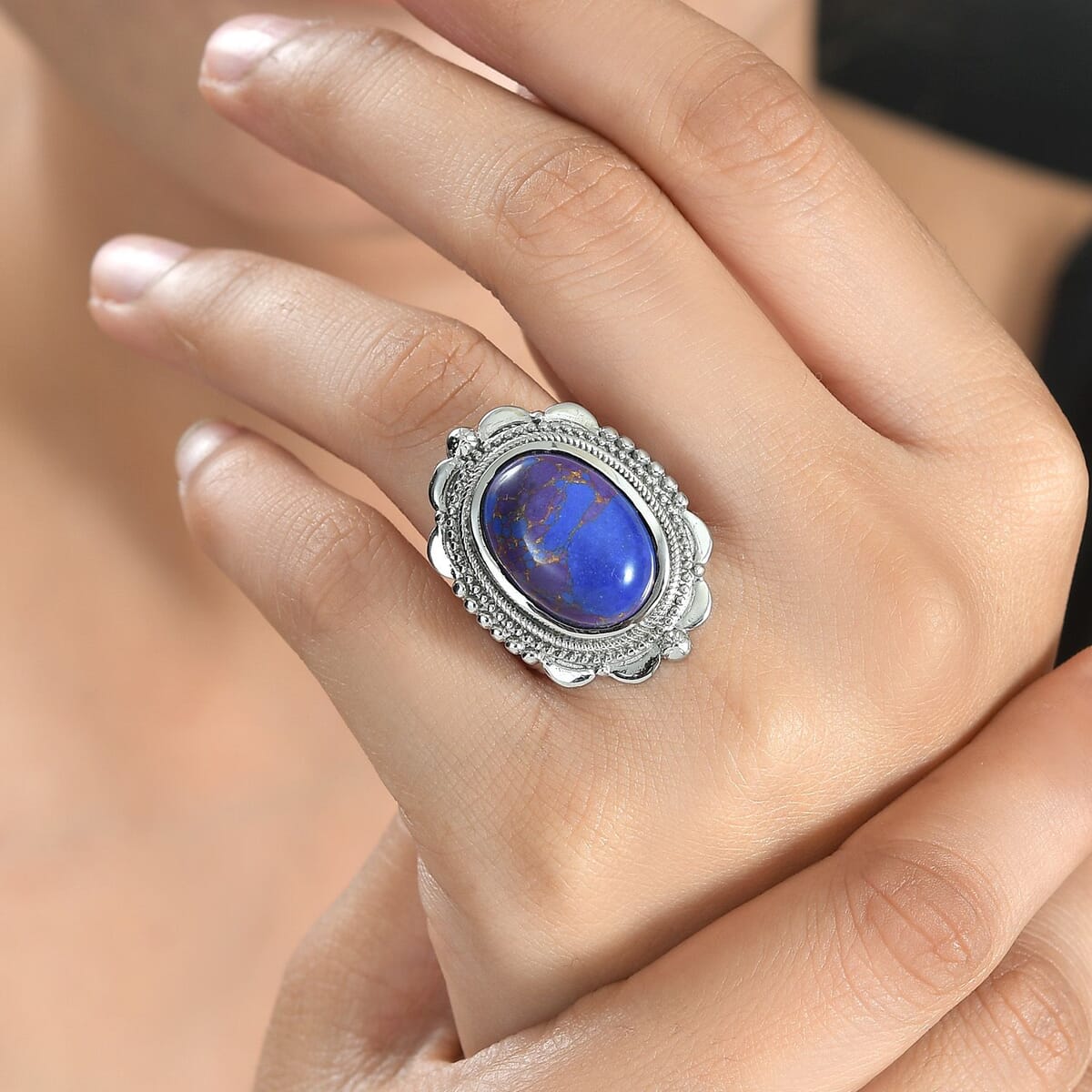 Mojave Purple Turquoise 10.70 ctw Floral Ring in Stainless Steel (Size 8.0) image number 2