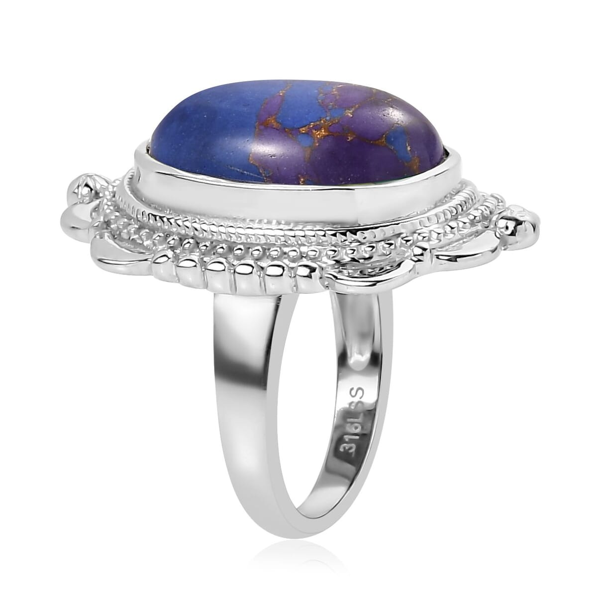 Mojave Purple Turquoise 10.70 ctw Floral Ring in Stainless Steel (Size 8.0) image number 3