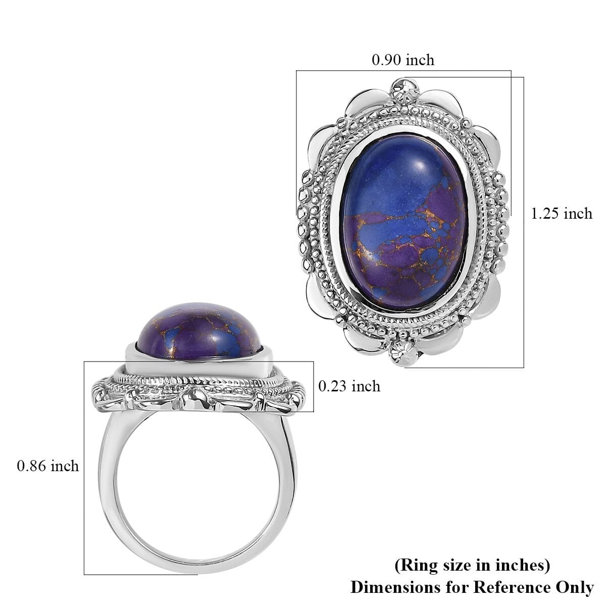 Mojave Purple Turquoise 10.70 ctw Floral Ring in Stainless Steel (Size 8.0) image number 5