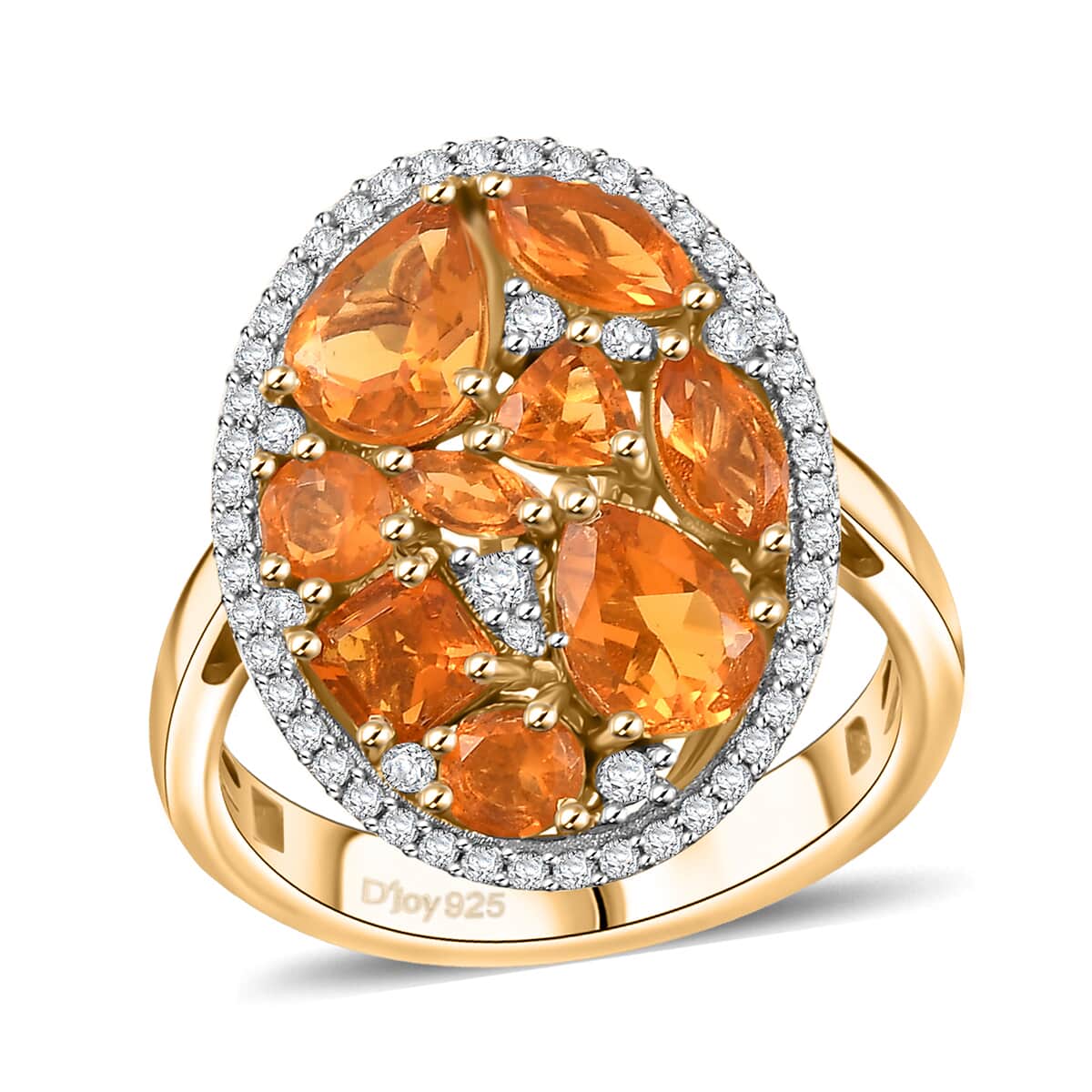 Jalisco Fire Opal and White Zircon 2.30 ctw Ring in 18K Vermeil Yellow Gold Over Sterling Silver (Size 5.0) image number 0