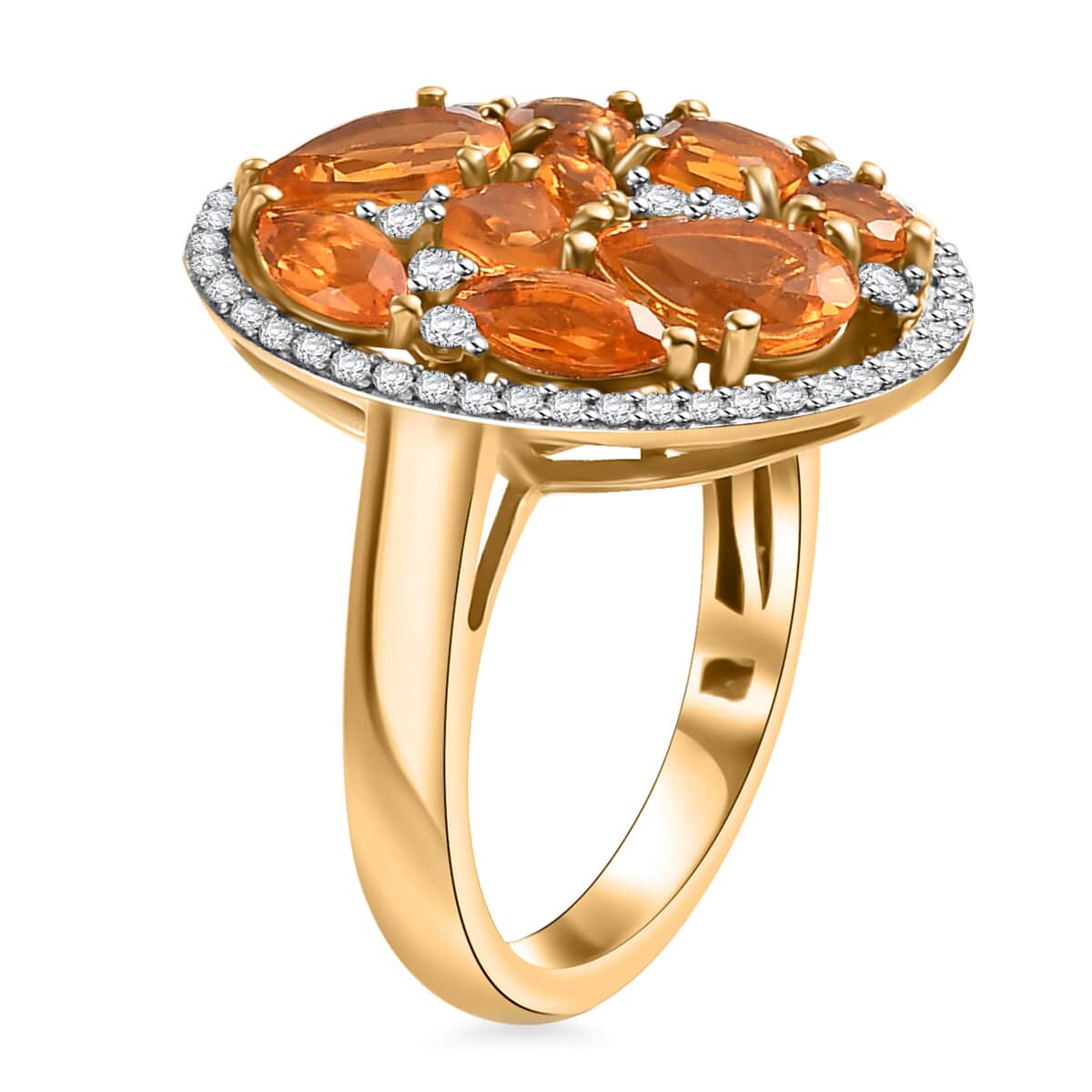 Jalisco Fire Opal and White Zircon 2.30 ctw Ring in 18K Vermeil Yellow Gold Over Sterling Silver (Size 5.0) image number 3