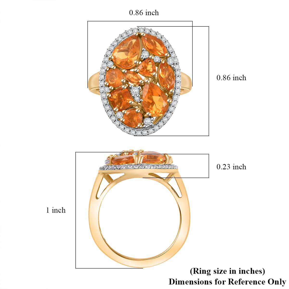 Jalisco Fire Opal and White Zircon 2.30 ctw Ring in 18K Vermeil Yellow Gold Over Sterling Silver (Size 5.0) image number 5