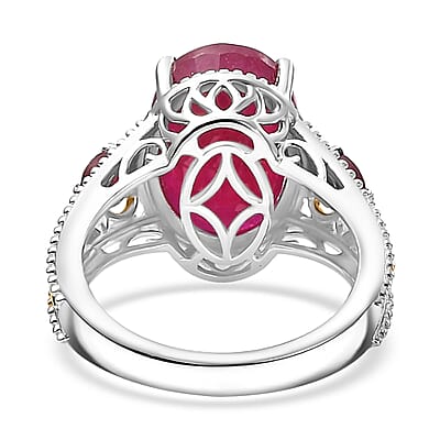 D'Joy Niassa Ruby (FF) 12.00 ctw Ring in 18K Vermeil YG and Rhodium Over Sterling Silver (Size 10.0)