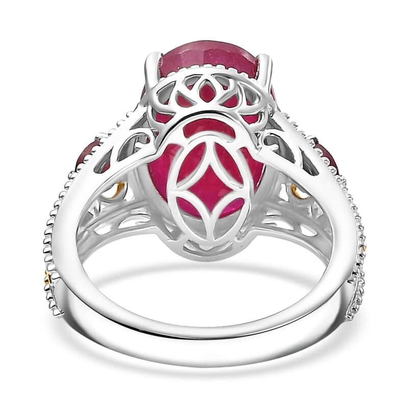 D'Joy Niassa Ruby (FF) 12.00 ctw Ring in 18K Vermeil YG and Rhodium Over Sterling Silver (Size 10.0)