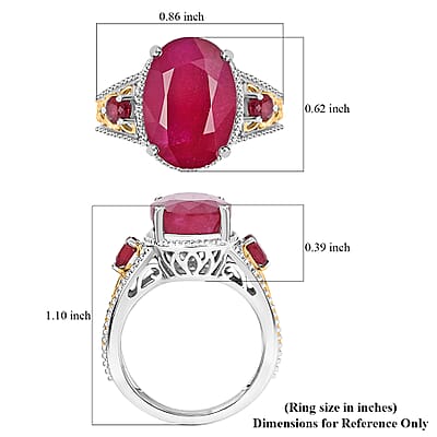 D'Joy Niassa Ruby (FF) 12.00 ctw Ring in 18K Vermeil YG and Rhodium Over Sterling Silver (Size 10.0)