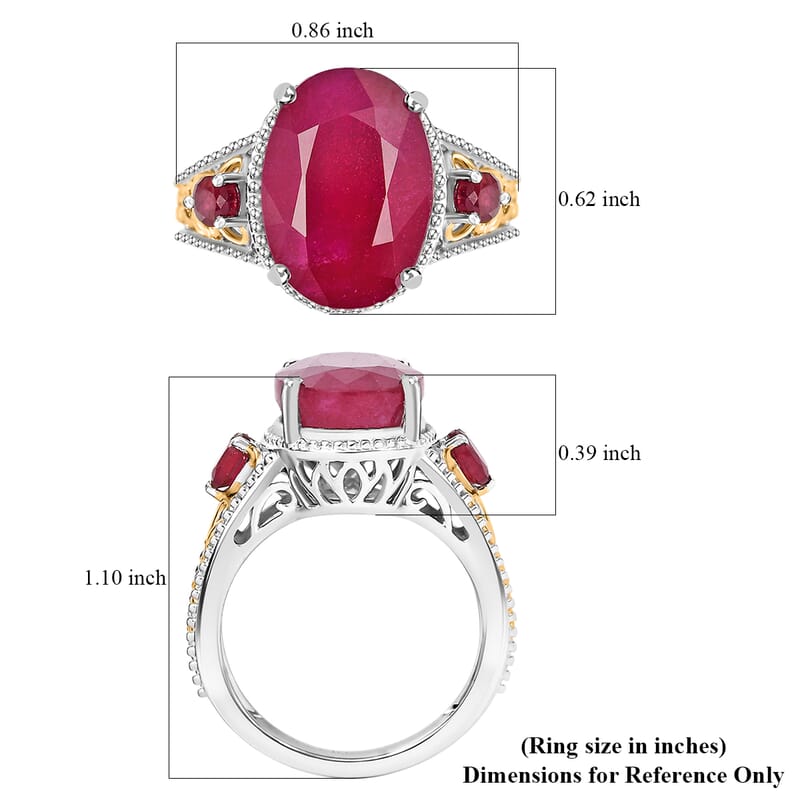D'Joy Niassa Ruby (FF) 12.00 ctw Ring in 18K Vermeil YG and Rhodium Over Sterling Silver (Size 10.0)