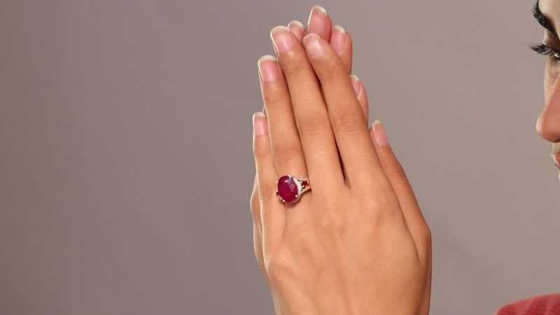 TLV Niassa Ruby (FF) (Ovl) Ring in 18K Vermeil YG and Rhodium Over Sterling Silver (Size 7.0) 10.90 ctw