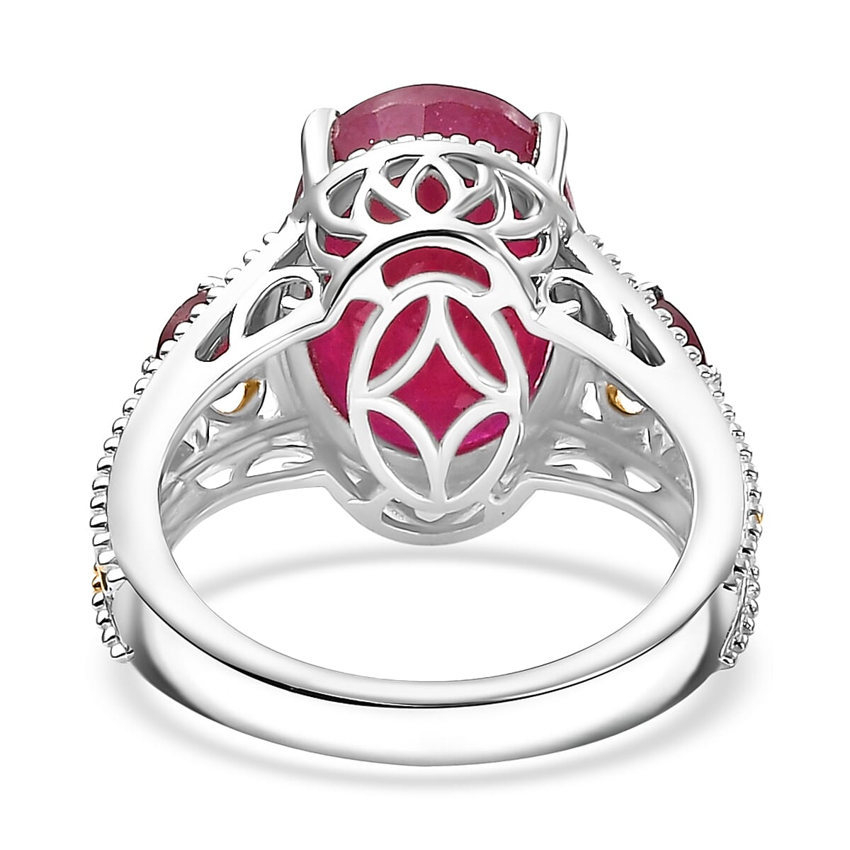 Niassa Ruby (FF) 12.00 ctw Ring in 18K Vermeil YG and Rhodium Over Sterling Silver (Size 6.0) image number 4