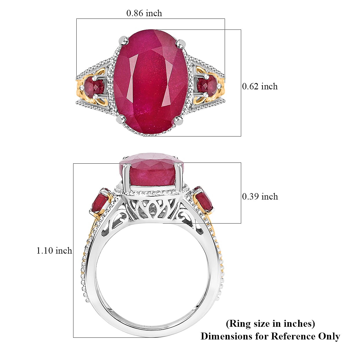 Niassa Ruby (FF) 12.00 ctw Ring in 18K Vermeil YG and Rhodium Over Sterling Silver (Size 6.0) image number 5