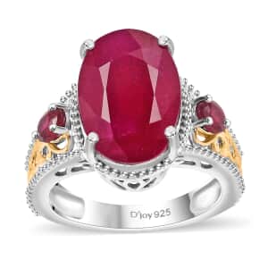 Niassa Ruby (FF) 12.00 ctw Ring in 18K Vermeil YG and Rhodium Over Sterling Silver (Size 7.0)