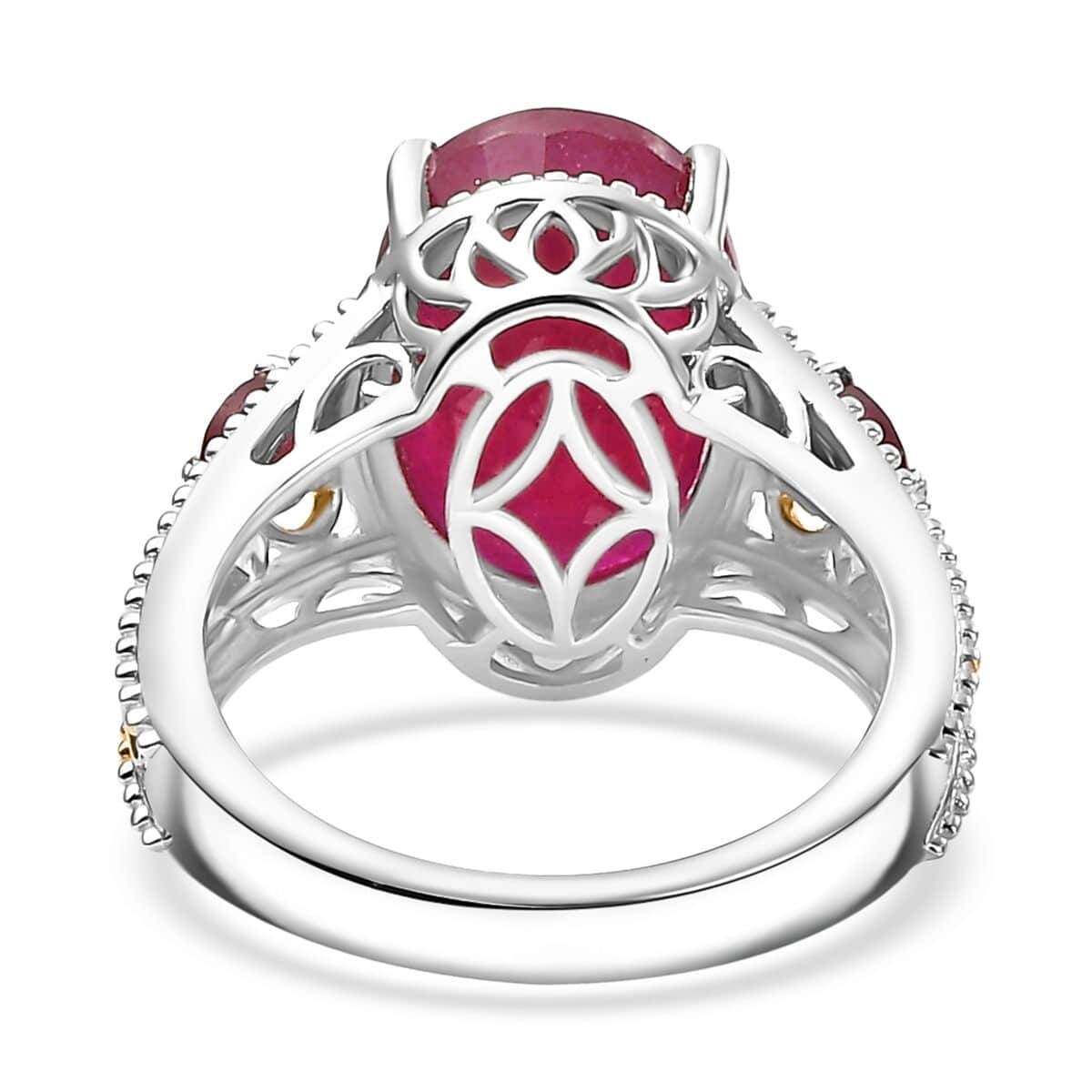 Niassa Ruby (FF) 12.00 ctw Ring in 18K Vermeil YG and Rhodium Over Sterling Silver (Size 7.0) image number 4