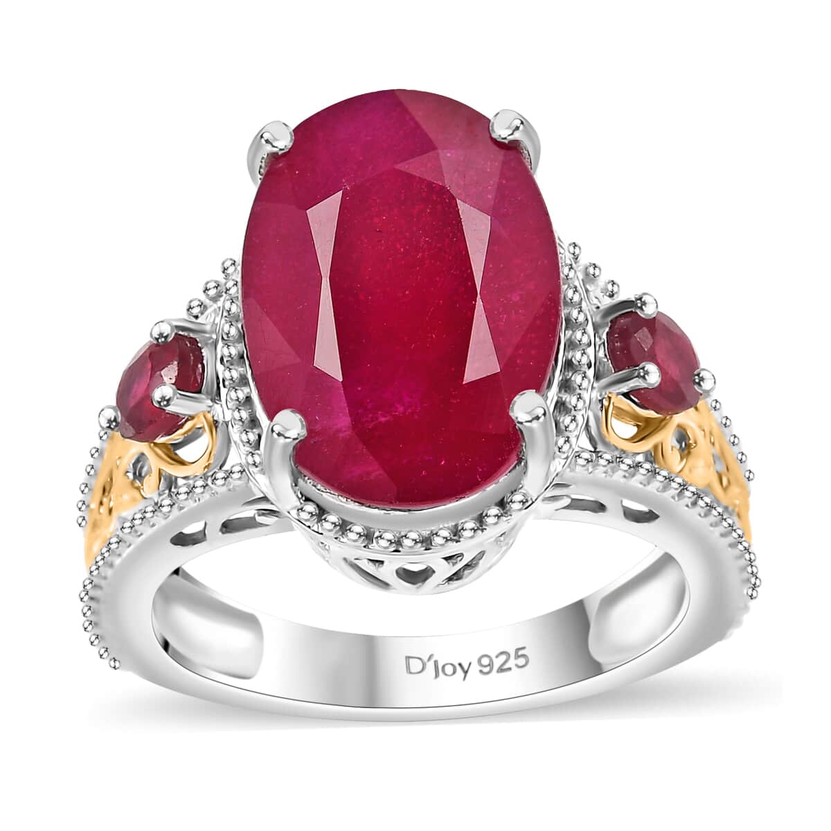 Niassa Ruby (FF) 12.00 ctw Ring in 18K Vermeil YG and Rhodium Over Sterling Silver (Size 8.0) image number 0