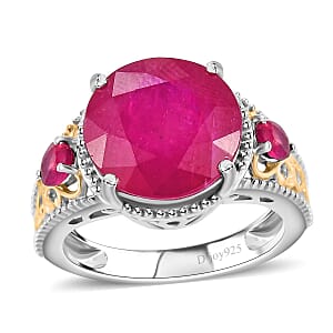 Niassa Ruby (FF) 8.40 ctw Ring in 18K Vermeil YG and Rhodium Over Sterling Silver (Size 7.0)