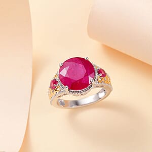 Niassa Ruby (FF) 8.40 ctw Ring in 18K Vermeil YG and Rhodium Over Sterling Silver (Size 7.0)