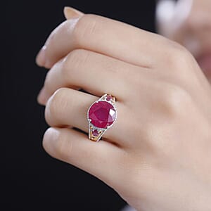 Niassa Ruby (FF) 8.40 ctw Ring in 18K Vermeil YG and Rhodium Over Sterling Silver (Size 7.0)