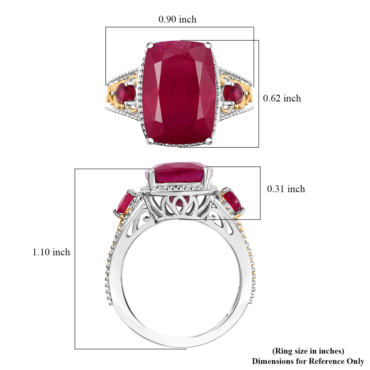 Niassa Ruby (FF) 7.75 ctw Ring in 18K Vermeil YG and Rhodium Over Sterling Silver (Size 10.0) image number 5