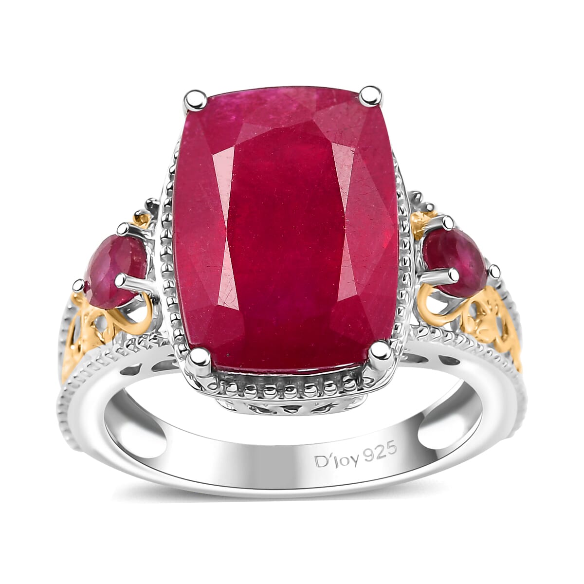 Niassa Ruby (FF) 7.10 ctw Ring in 18K Vermeil YG and Rhodium Over Sterling Silver (Size 8.0) image number 0