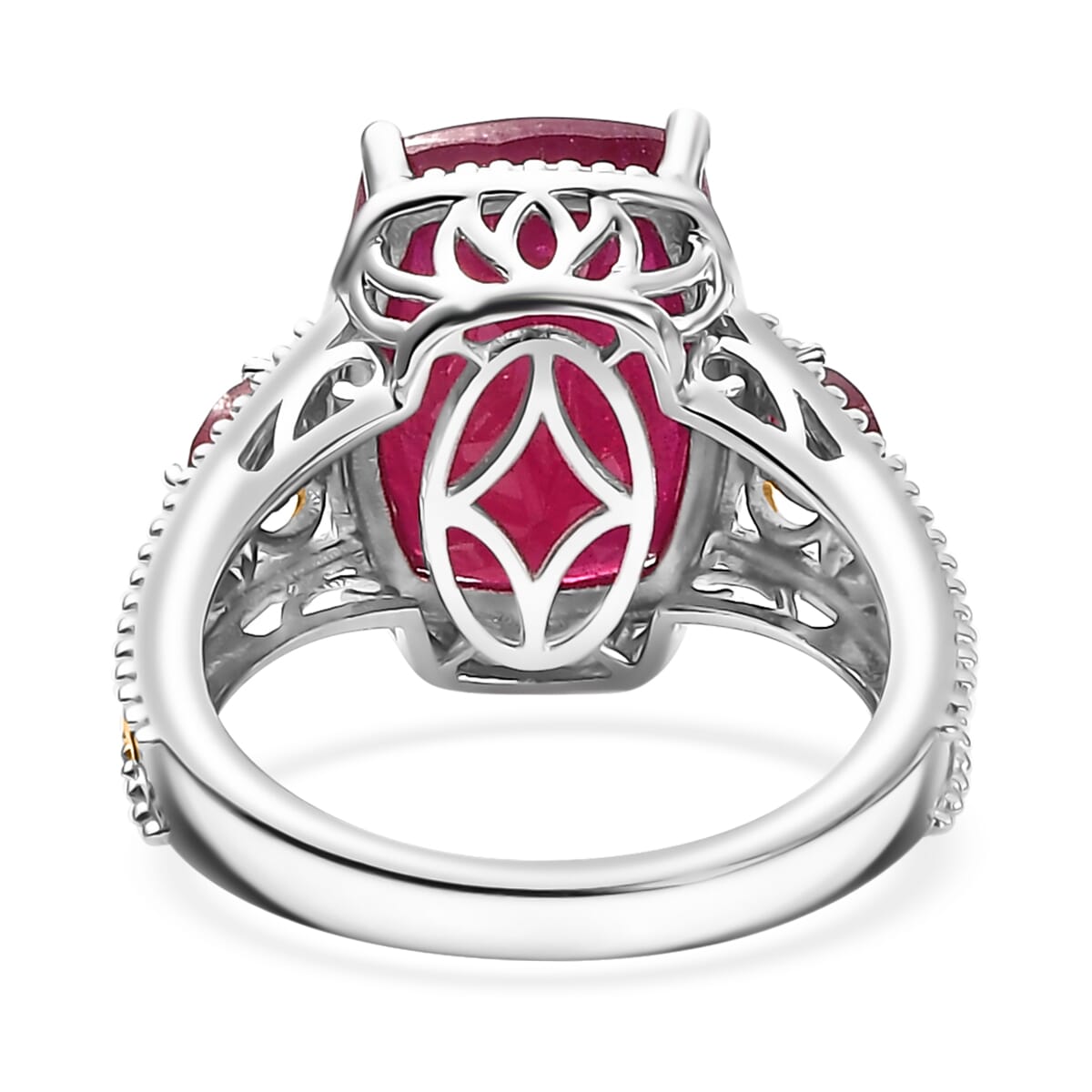 Niassa Ruby (FF) 7.10 ctw Ring in 18K Vermeil YG and Rhodium Over Sterling Silver (Size 8.0) image number 4