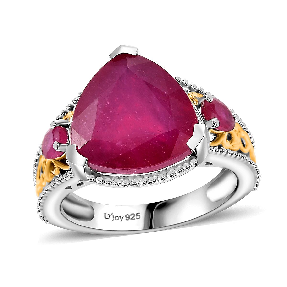 Niassa Ruby (FF) (Trl) Ring in 18K Vermeil YG and Rhodium Over Sterling Silver (Size 6.0) 9.20 ctw image number 0