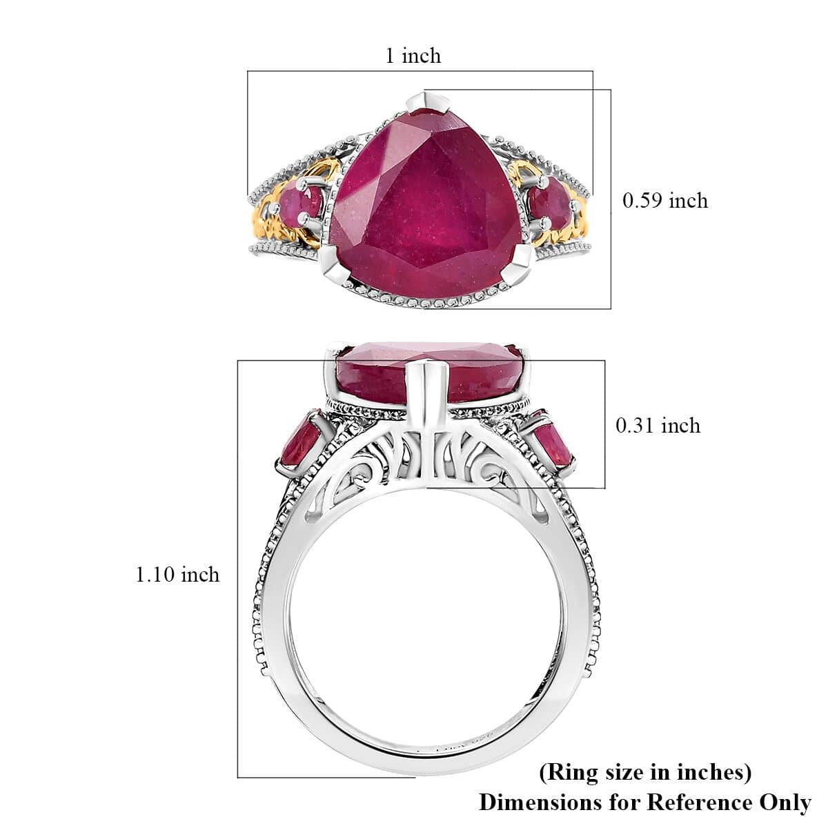 Niassa Ruby (FF) 9.20 ctw Ring in 18K Vermeil YG and Rhodium Over Sterling Silver (Size 7.0) image number 5