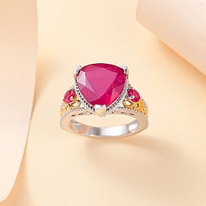 Niassa Ruby (FF) 9.20 ctw Ring in 18K Vermeil YG and Rhodium Over Sterling Silver (Size 9.0)