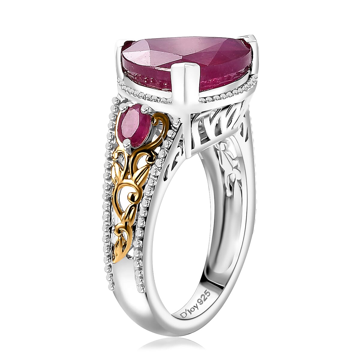 Niassa Ruby (FF) 9.20 ctw Ring in 18K Vermeil YG and Rhodium Over Sterling Silver (Size 9.0) image number 3