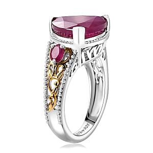 Niassa Ruby (FF) 9.20 ctw Ring in 18K Vermeil YG and Rhodium Over Sterling Silver (Size 9.0)