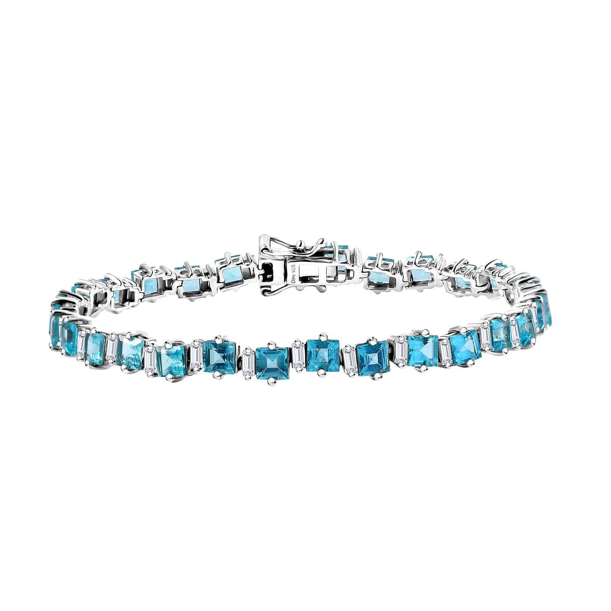 Premium Betroka Blue Apatite and Moissanite 12.50 ctw Sea Waves Bracelet in Rhodium Over Sterling Silver (7.25 In) image number 0