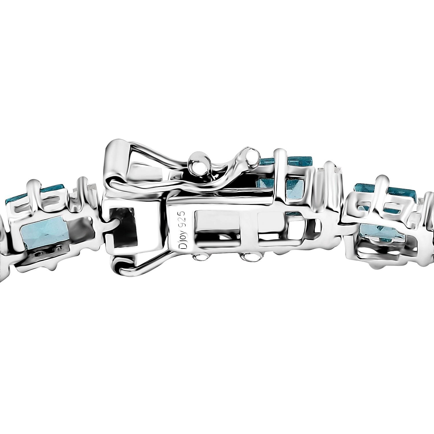D'Joy Premium Betroka Blue Apatite and Moissanite 12.50 ctw Sea Waves Bracelet in Rhodium Over Sterling Silver (7.25 In)