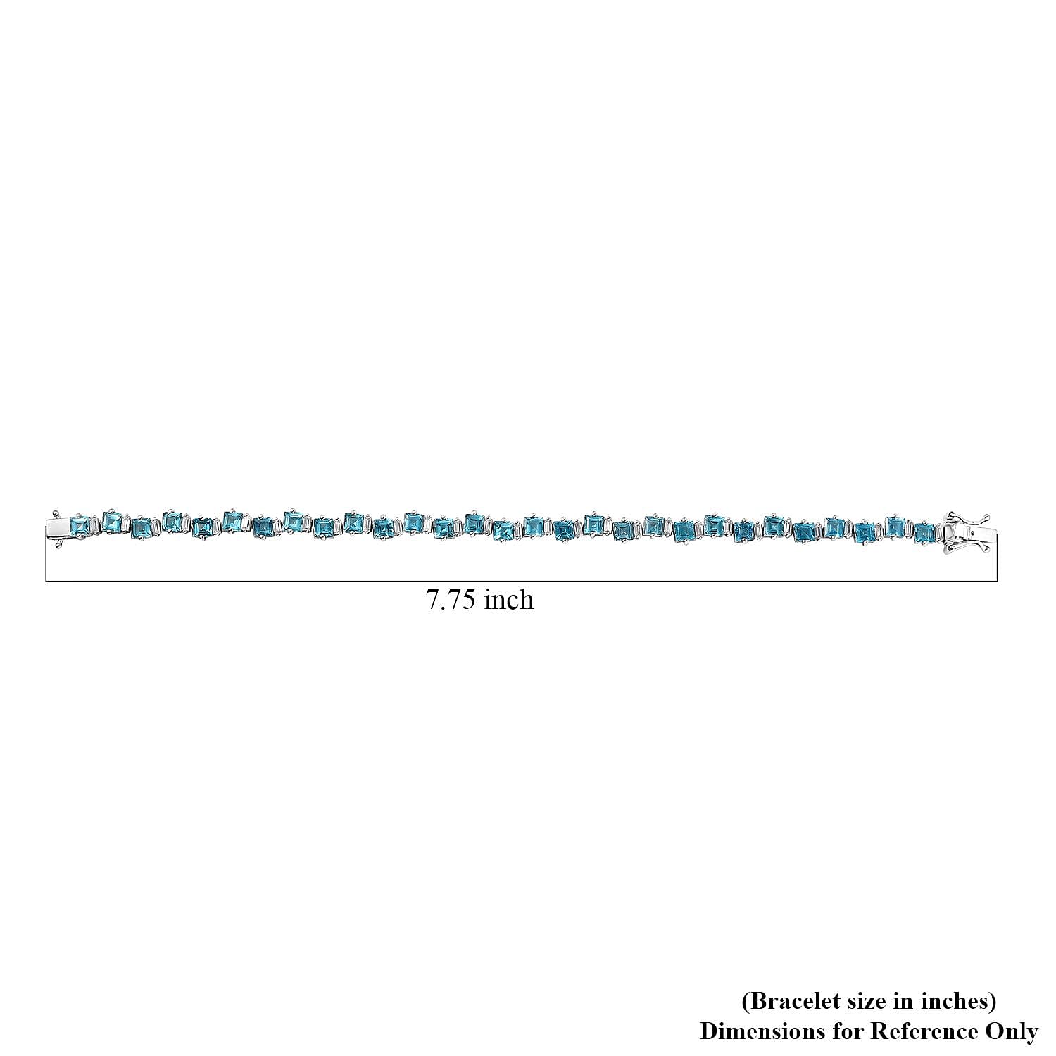 D'Joy Premium Betroka Blue Apatite and Moissanite 12.50 ctw Sea Waves Bracelet in Rhodium Over Sterling Silver (7.25 In)