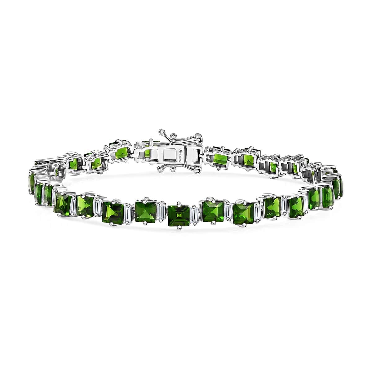 Chrome Diopside and Moissanite 11.90 ctw Sea Waves Bracelet in Rhodium Over Sterling Silver (7.25 In) image number 0