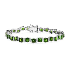 Chrome Diopside and Moissanite 11.90 ctw Sea Waves Bracelet in Rhodium Over Sterling Silver (7.25 In)