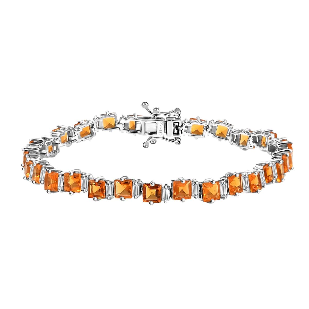 Salamanca Fire Opal and Moissanite 8.90 ctw Sea Waves Bracelet in Rhodium Over Sterling Silver (7.25 In) image number 0