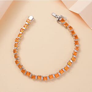 D'Joy Salamanca Fire Opal and Moissanite 8.90 ctw Sea Waves Bracelet in Rhodium Over Sterling Silver (7.25 In)