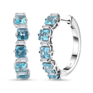 Premium Betroka Blue Apatite and Moissanite 4.00 ctw Sea Waves Earrings in Rhodium Over Sterling Silver