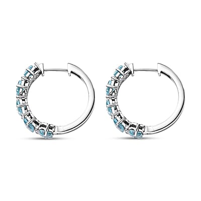 D'Joy Premium Betroka Blue Apatite and Moissanite 4.00 ctw Sea Waves Earrings in Rhodium Over Sterling Silver