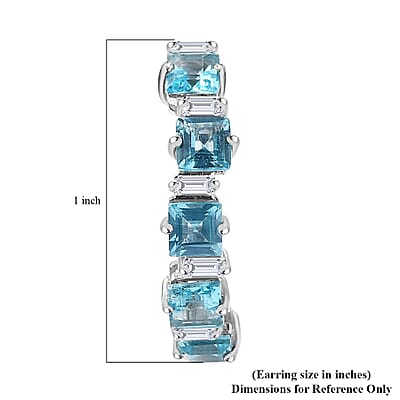D'Joy Premium Betroka Blue Apatite and Moissanite 4.00 ctw Sea Waves Earrings in Rhodium Over Sterling Silver