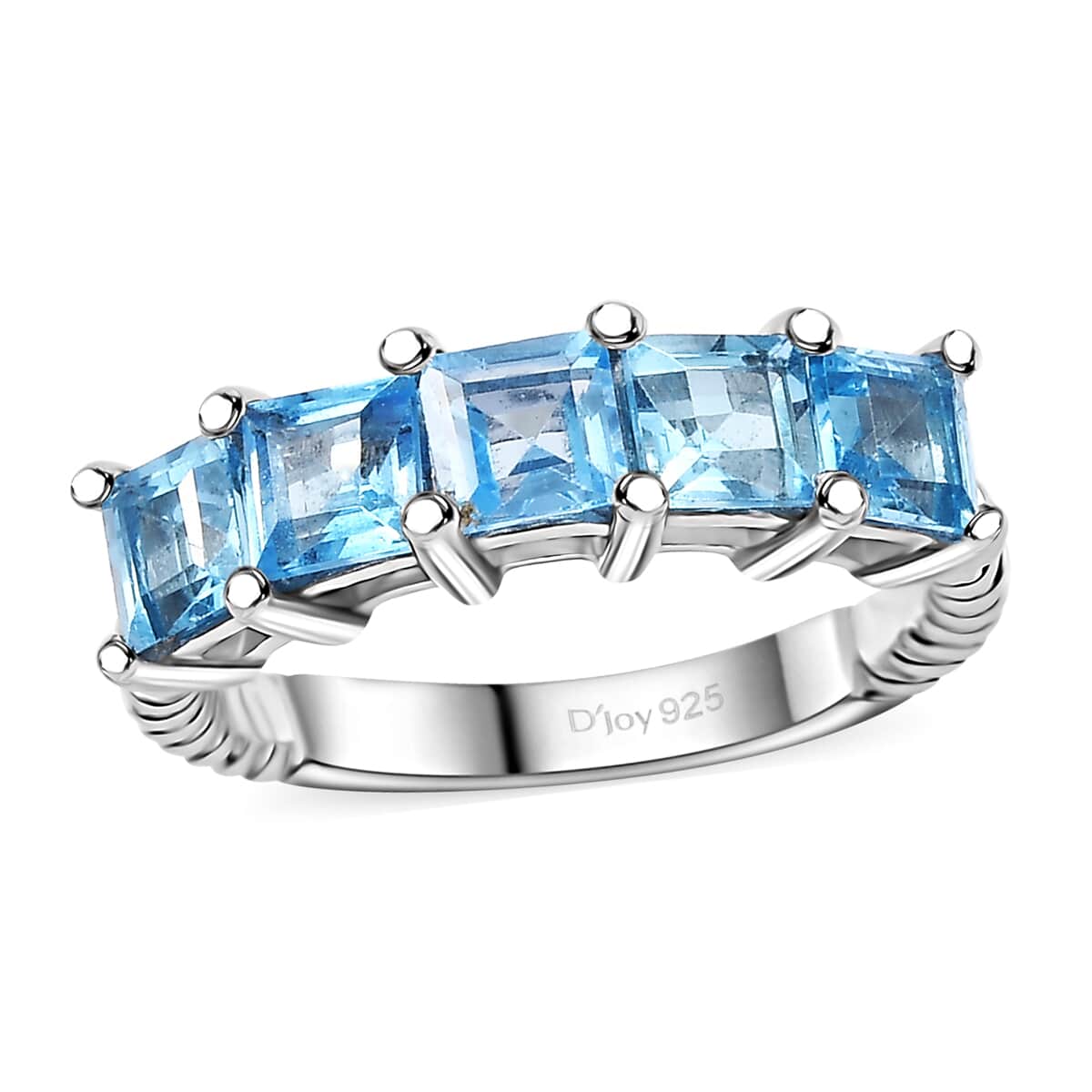 Swiss Blue Topaz 2.15 ctw 5 Stone Ring in Rhodium Over Sterling Silver (Size 10.0) image number 0